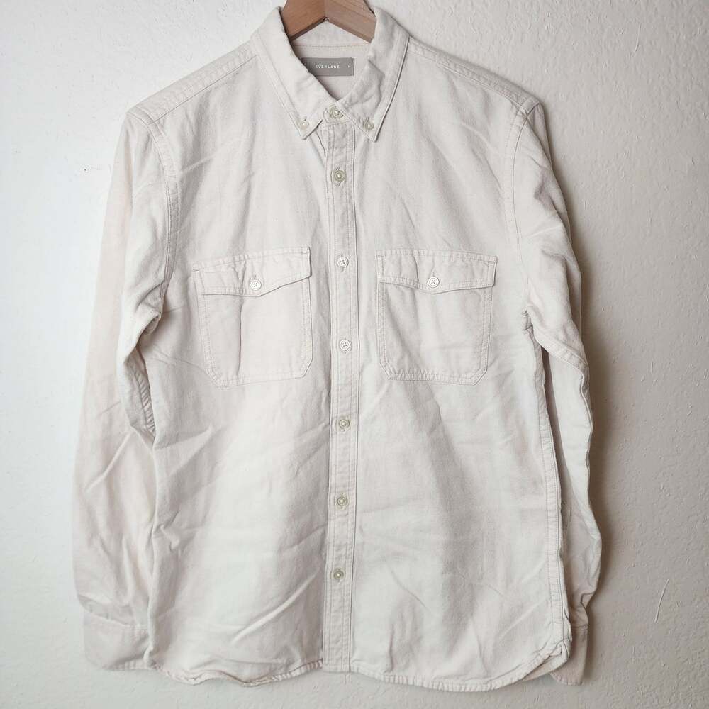 Everlane Shirt Mens Medium White Flannel Cotton Long Sleeve Button Down Casual